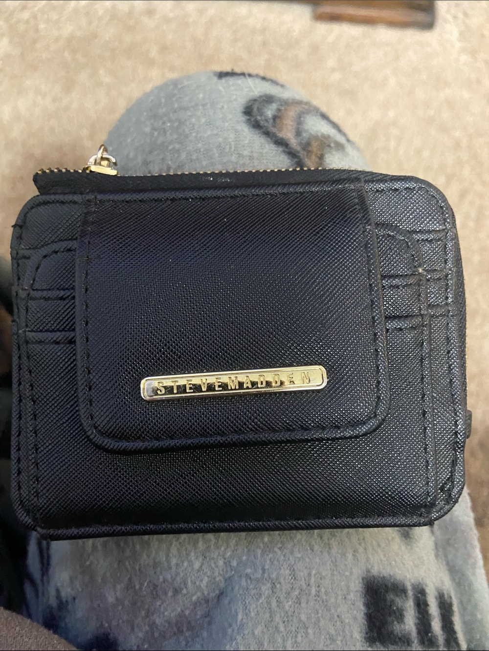 Steve Madden Black Compact Zip Wallet